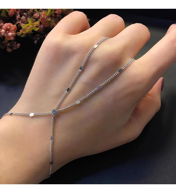 925K Sterling Silver Boho Hand Harness: Adjustable Wrist to Finger Jewelry