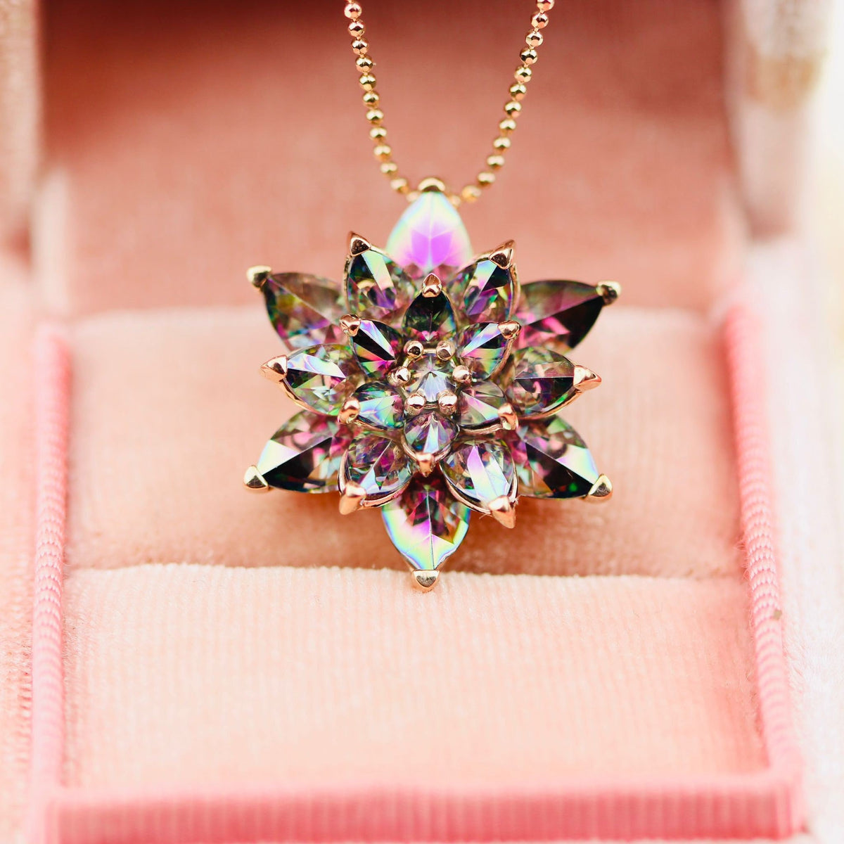 Mystic Topaz Lotus Necklace Gift for Mom Meaningful Gift for Her Birthstone Necklace Anniversary Gift Girlfriend Birthday Jewelry