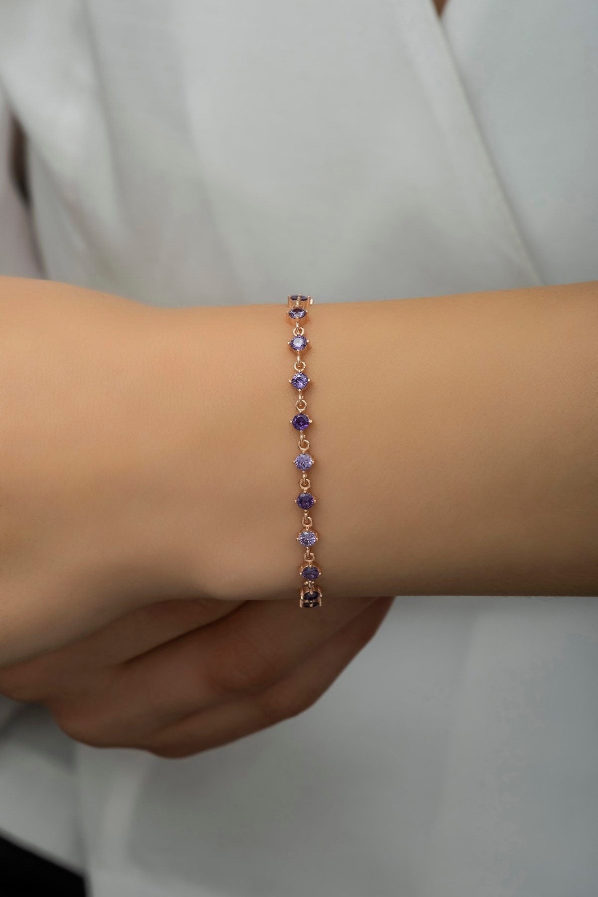 Amethyst Tennis Bracelet, Gift for Mom, February Birthstone Bracelet, Dainty Eternity Bracelet, Minimalist Jewelry for Her