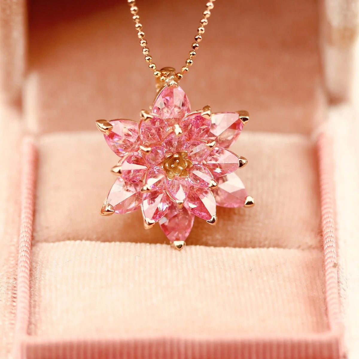 Pink Quartz Lotus Necklace: Solid Gold Lotus Flower Pendant, Nature Inspired Jewelry