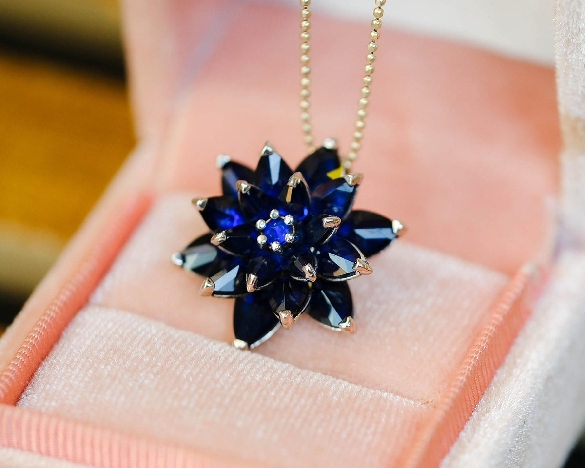 Sapphire Lotus Necklace Gift for Mom Meaningful Gift for Her September Birthstone Necklace Birthday Gift Anniversary Jewelry