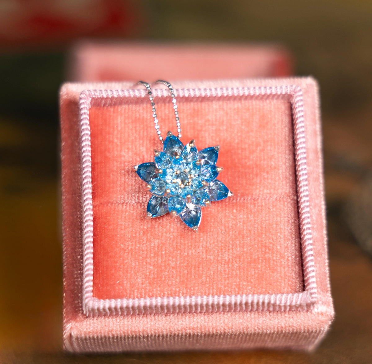 Aquamarine Lotus Necklace Gift for Mom Meaningful Gift for Her March Birthstone Necklace Anniversary Gift Girlfriend Birthday Jewelry