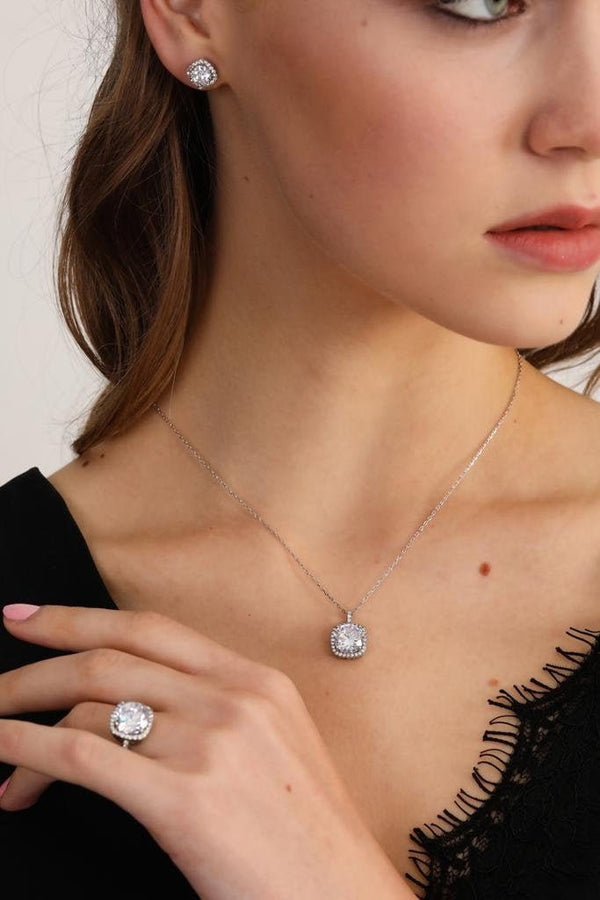 White Topaz Jewelry Set: Dainty Wedding Jewelry Set Available in Silver & Solid Gold Options