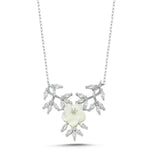 Sterling Silver Sakura Blossom Necklace: Mother of Pearl & Zircon Floral Pendant,