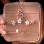 Sakura Engagement Jewelry Set in 925K Sterling Silver: Nature Inspired Cherry Blossom Jewelry Set Christmas Gifts Her