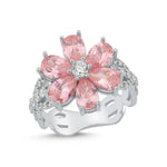 Eda Yildiz Ring – Pink Flower Ring, Sen Cal Kapimi Inspired Jewelry, Mom Gift Pink Quartz Engagement Ring, Romantic Floral Ring Gift for Mom