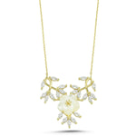 Sterling Silver Sakura Blossom Necklace: Mother of Pearl & Zircon Floral Pendant,