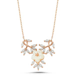 Sterling Silver Sakura Blossom Necklace: Mother of Pearl & Zircon Floral Pendant,