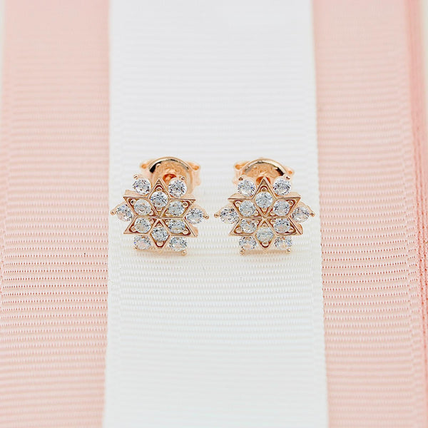Solid Gold Snowflake Earrings: Dainty Winter Earrings, Zircon Snowflake Stud Earrings, Winter Jewelry
