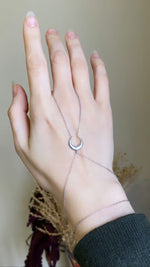 925K Silver Crescent Moon Hand Chain: Dainty Celestial Sahmeran Bracelet, Minimalist Harness Ring Valentines Day Gifts for Her