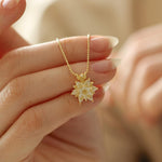 Dainty Zirconia Lotus Flower Necklace: Solid Gold Handmade Floral Necklace, Minimalist Lotus Jewelry,