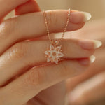 Dainty Zirconia Lotus Flower Necklace: Solid Gold Handmade Floral Necklace, Minimalist Lotus Jewelry,