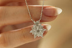 Dainty Zirconia Lotus Flower Necklace: Solid Gold Handmade Floral Necklace, Minimalist Lotus Jewelry,