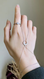 925K Silver Crescent Moon Hand Chain: Dainty Celestial Sahmeran Bracelet, Minimalist Harness Ring Valentines Day Gifts for Her