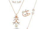 Sakura Engagement Jewelry Set in 925K Sterling Silver: Nature Inspired Cherry Blossom Jewelry Set Christmas Gifts Her