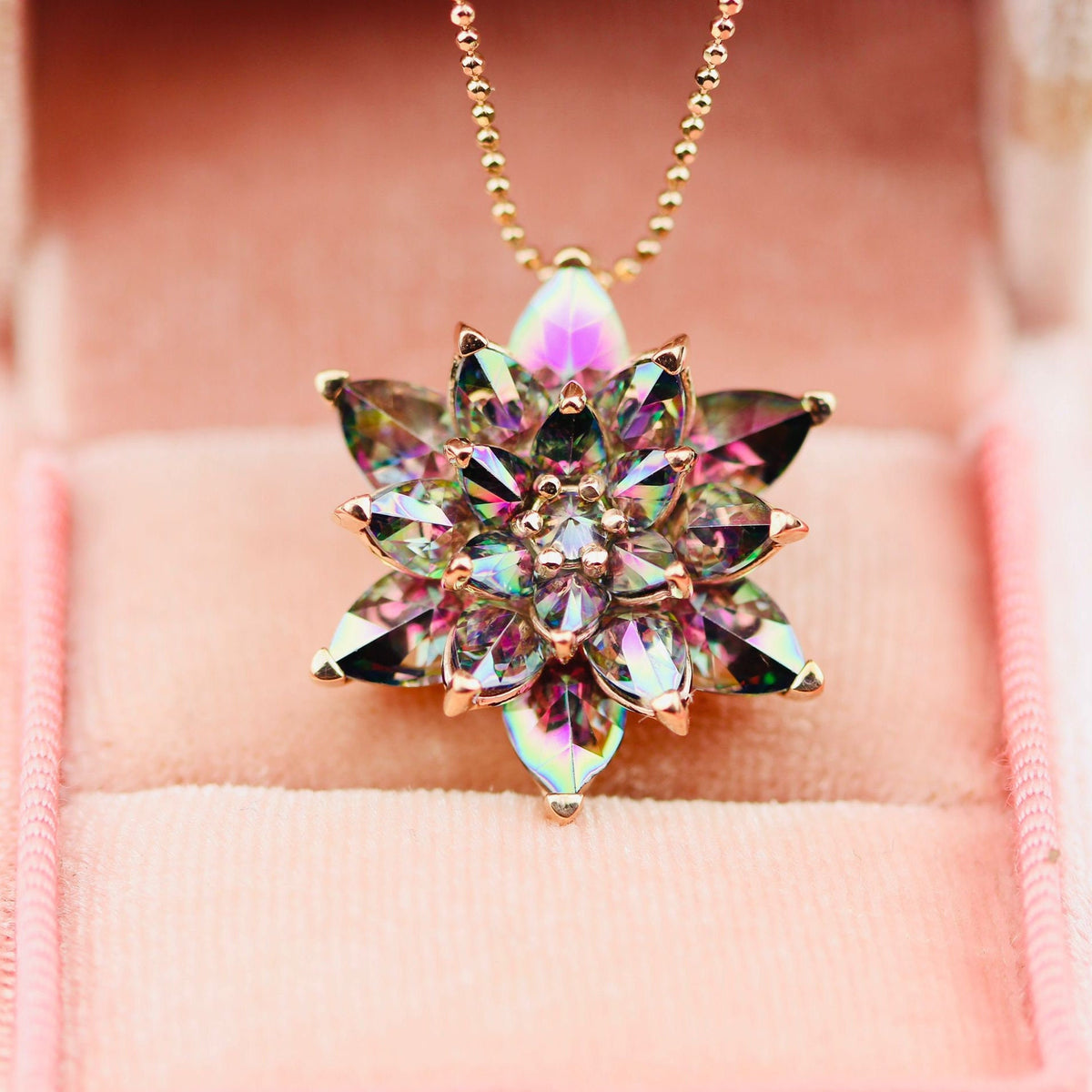 Mystic Topaz Lotus Necklace Gift for Mom Meaningful Gift for Her Colorful Stone Necklace Anniversary Gift Girlfriend Birthday Jewelry