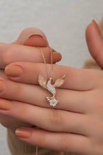 925K Silver Phoenix and Sakura Necklace: Rebirth Bird Pendant, Floral Phoenix Pendant