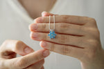 Aquamarine Lotus Flower Necklace: Blue March Birthstone Pendant, Solid Gold Necklace,