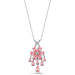 Solid Gold Rose Quartz Magnolia Flower Necklace: Pink Gemstone Necklace, Nature Inspired Jewelry