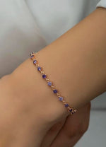 925K Sterling Silver Aquamarine Tennis Bracelet: Adjustable Natural Stone Bracelet,