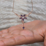 925K Sterling Silver Dainty Emerald Flower Necklace: Nature Inspired Flower Pendant, Whimsical Necklace,