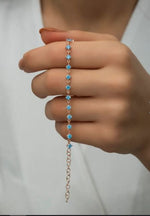 Aquamarine Tennis Bracelet, Gift for Mom, March Birthstone Bracelet, Dainty Minimal Jewelry, Blue Gemstone Bracelet for Her