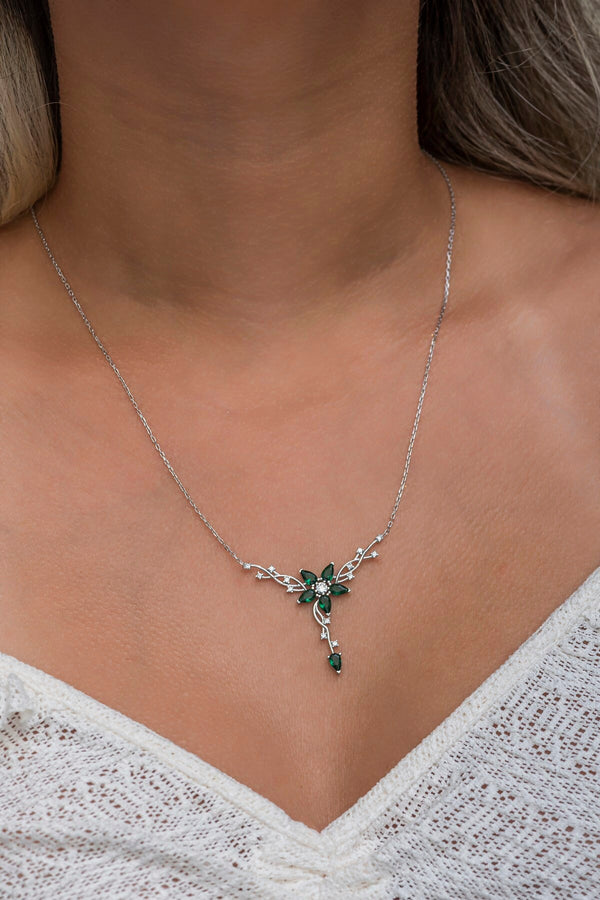 Genuine Sapphire Flower Necklace:  Rose Gold Floral Necklace, Birthstone Flower Pendants,