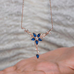 Genuine Sapphire Flower Necklace:  Rose Gold Floral Necklace, Birthstone Flower Pendants,