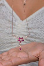 Genuine Sapphire Flower Necklace:  Rose Gold Floral Necklace, Birthstone Flower Pendants,