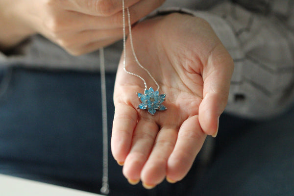 Aquamarine Lotus Jewelry Set:  Minimalist Lotus Flower Jewelry Set in Sterling Silver & Solid Gold Options