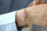 Rose Quartz Magnolia Flower Bracelet: Dainty January Birthstone Jewelry Available in Silver & Solid Gold