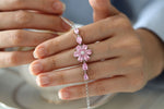 Rose Quartz Magnolia Flower Bracelet: Dainty January Birthstone Jewelry Available in Silver & Solid Gold