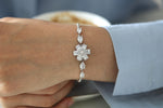 Rose Quartz Magnolia Flower Bracelet: Dainty January Birthstone Jewelry Available in Silver & Solid Gold