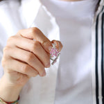 Pink Quartz Floral Jewelry Set: Hande Ercel Inspired Jewelry Set in 925K Silver & 14K Solid Gold,