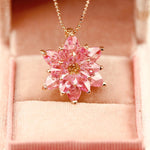 Pink Quartz Lotus Necklace: Solid Gold Lotus Flower Pendant, Nature Inspired Jewelry