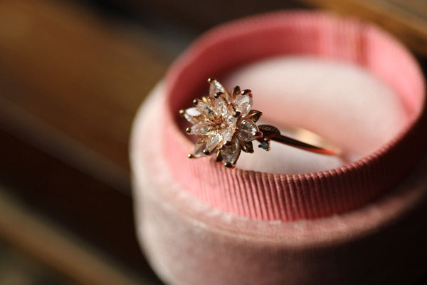 Lotus Ring Gift for Her, White Zircon Floral Ring, Meaningful Jewelry for Women, Dainty Gold Silver Ring, Mother’s Day Gift