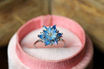 Aquamarine Lotus Ring, March Birthstone Ring, Blue Gemstone Flower Ring, Dainty Floral Ring, Gift for Mom Jewelry, Promise Ring