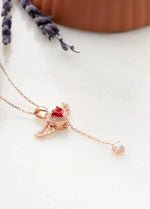 Solid Gold Ruby Angel Wings Necklace: Heart-Shaped Gemstone Pendant, Dainty Ruby Jewelry