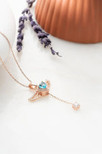 Aquamarine Angel Wing Heart Necklace:  Dainty Guardian Angel Necklace, Gold Birthstone Heart Necklace