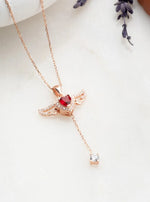 Solid Gold Ruby Angel Wings Necklace: Heart-Shaped Gemstone Pendant, Dainty Ruby Jewelry