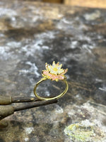 Pink Quartz Lotus Ring, White Zircon Flower Ring, Lotus Engagement Alternative Ring, Floral Gemstone Ring, Dainty Nature Inspired Jewelry