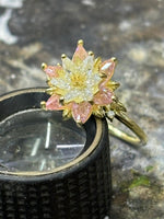 Pink Quartz Lotus Ring, White Zircon Flower Ring, Lotus Engagement Alternative Ring, Floral Gemstone Ring, Dainty Nature Inspired Jewelry