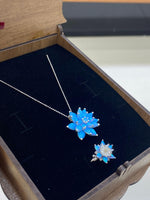 Australian Opal Necklace and Ring Set: Minimalist Lotus Flower Jewelry Set in Silver & Solid Gold
