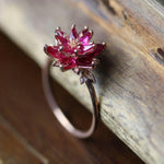 Ruby Lotus Ring, Gift for Mom Wife Girlfriend, July Birthstone Promise Ring, Meaningful Red Gemstone Engagement Ring
