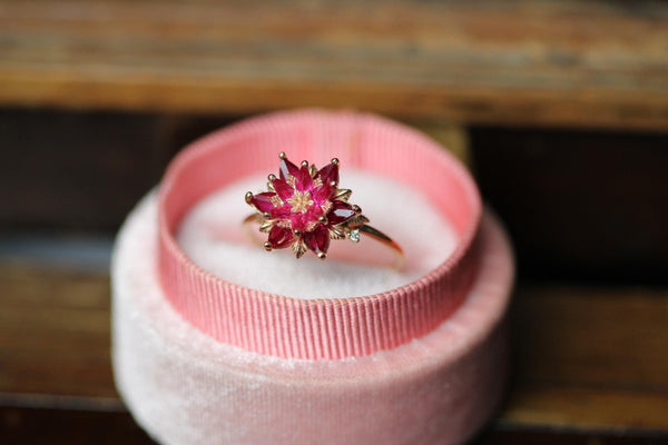Ruby Lotus Ring, Gift for Mom Wife Girlfriend, July Birthstone Promise Ring, Meaningful Red Gemstone Engagement Ring