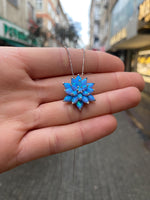 Opal Lotus Solid Gold Necklace: Handmade Nature Inspired Jewelry, Silver Lotus Flower Pendant Gift For Mom, Blue Lotus Floral Pendant
