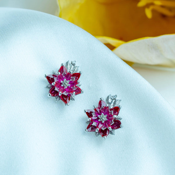 Ruby Lotus Stud Earrings, Gift for Mom, July Birthstone Earrings, Minimalist Flower Earrings, Dainty Jewelry, Mother’s Day Gift