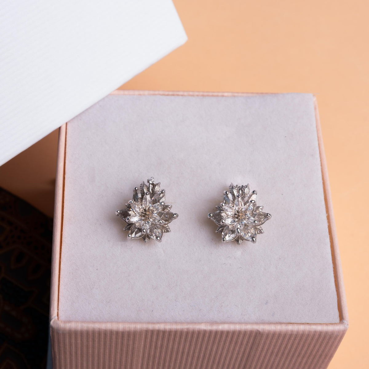 White Zircon Lotus Earrings, Cubic Zirconia Stud Earrings, Dainty Flower Earrings, Minimalist Floral Jewelry, Gift for Mom