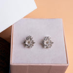 White Zircon Lotus Earrings, Cubic Zirconia Stud Earrings, Dainty Flower Earrings, Minimalist Floral Jewelry, Gift for Mom