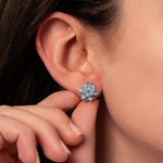 Blue Opal Lotus Stud Earring, Gift for Mom, Minimalist Flower Earrings, Opal Birthstone Jewelry, Dainty Everyday Earrings, Mother's Day Gift